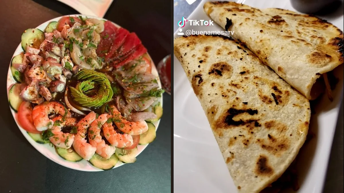 Seafood plates on a casual restaurant table.