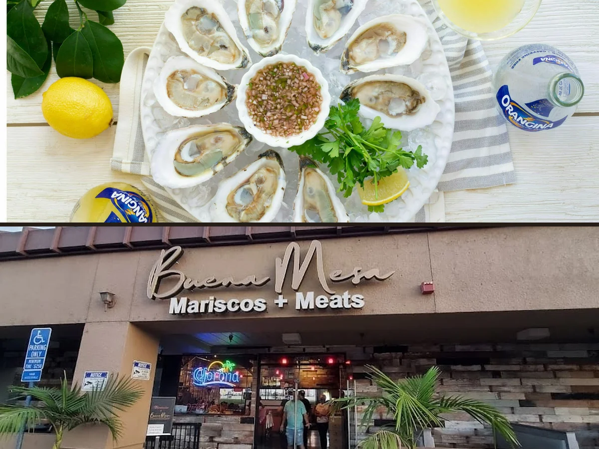 Seafood plates on a casual restaurant table.